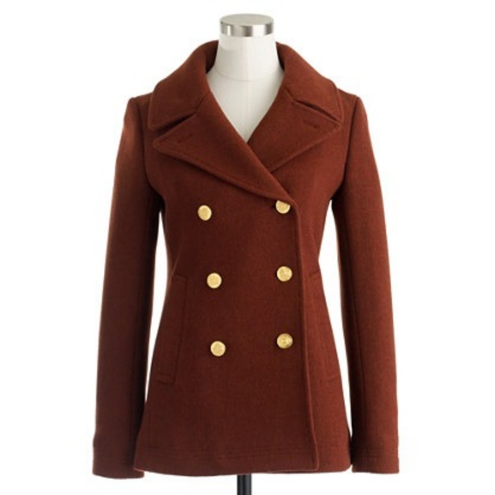 J. Crew Brown Pea Coat with Gold Buttons
